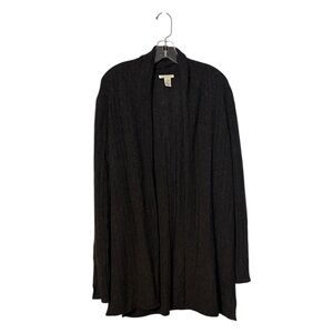 White + Warren 100% Cashmere Long Length Open Cardigan Size XL Cable Knit Gray